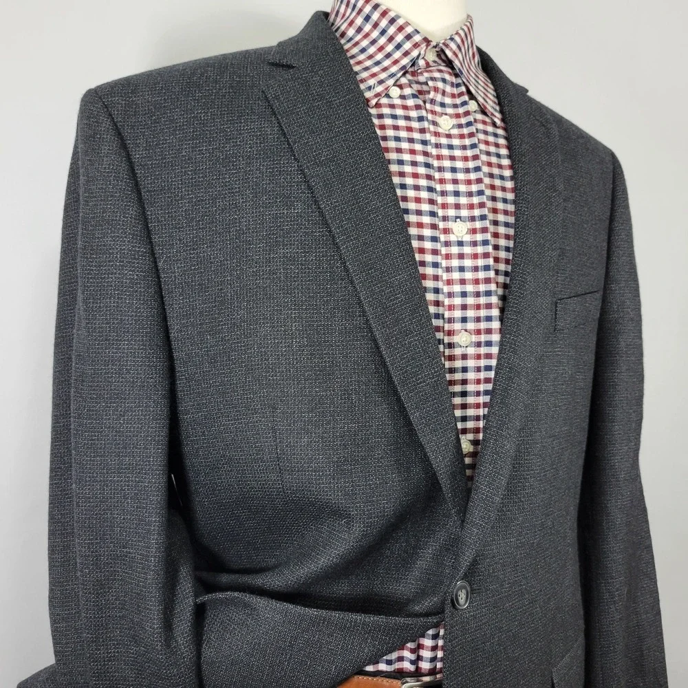Calvin Klein‎ Men's Sport Coat Blazer Two Button CH Black Flannel Wool Sz 46L